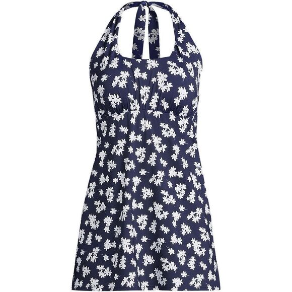 Land's End plus size halter one piece swimsuit deep sea navy tipsy floral Large - Picture 1 of 5